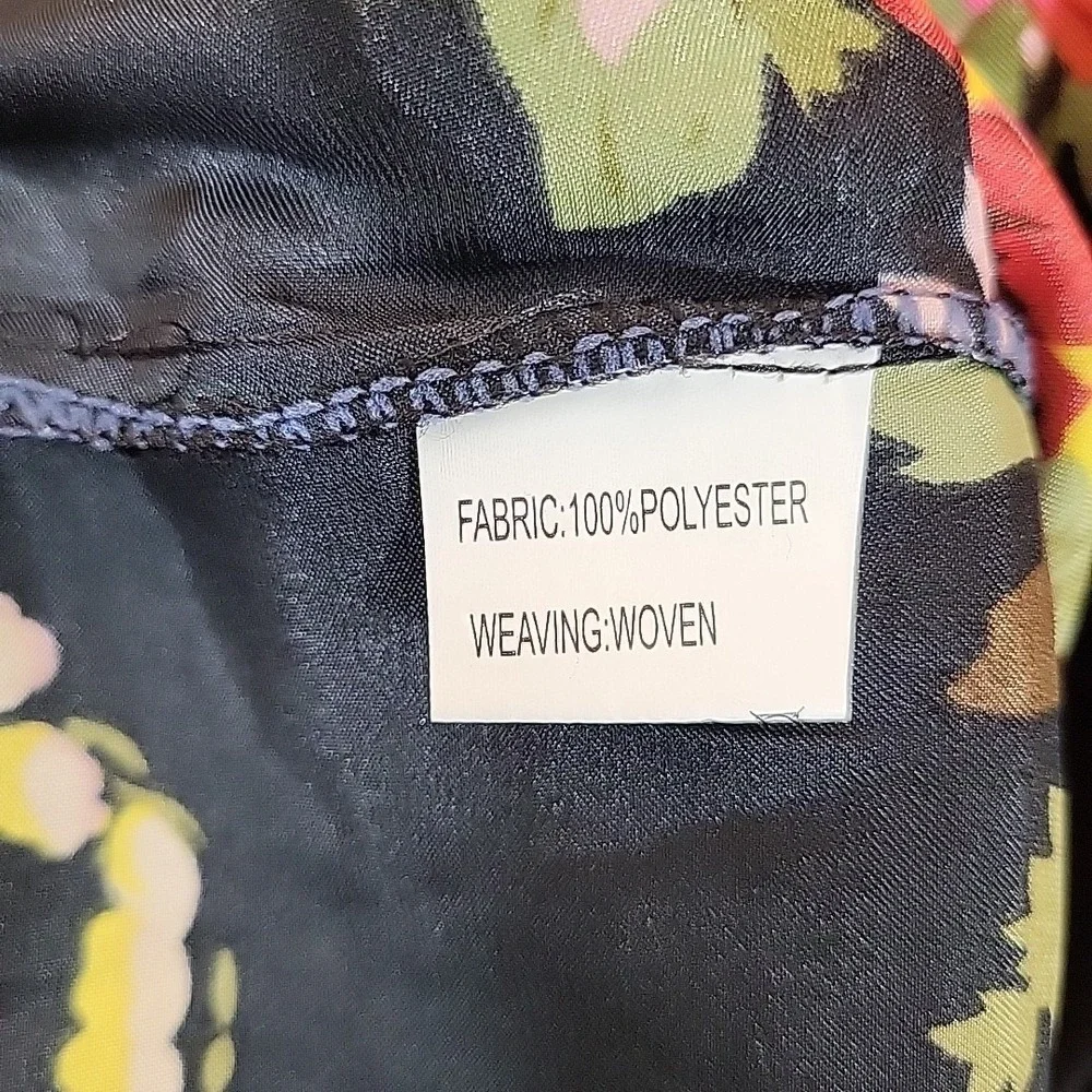 Vintage Ladygang Floral Kimono Silky Polyester Robe Black Tie Sz S Glam Mob Wife